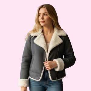 MINE Gray Women’s Jacket Sherpa Trim Size Medium